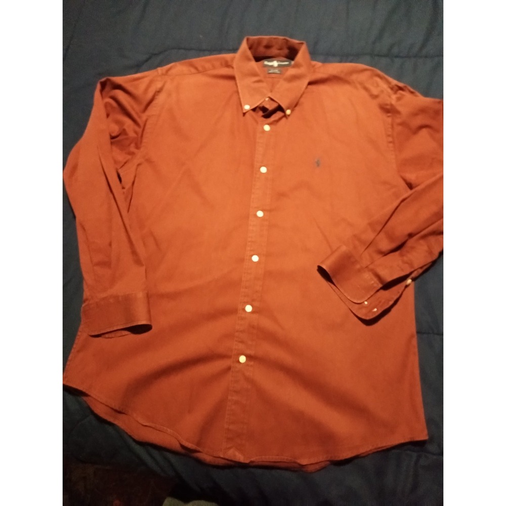 Ralph Lauren Shirt Men Large Maroon Blake Button Up Vintage Blue Pony